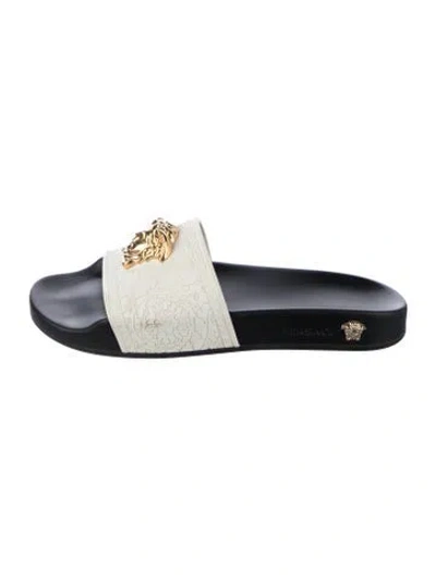 Pre-owned Versace Medusa Insignia Rubber Slides In Neutrals