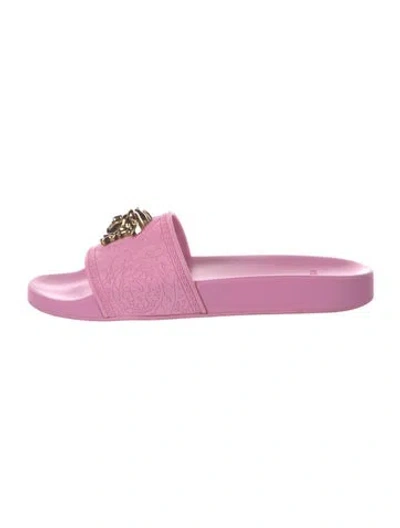 Pre-owned Versace Medusa Insignia Rubber Slides In Pink