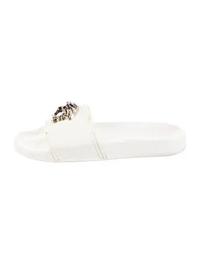 Pre-owned Versace Medusa Insignia Rubber Slides In White