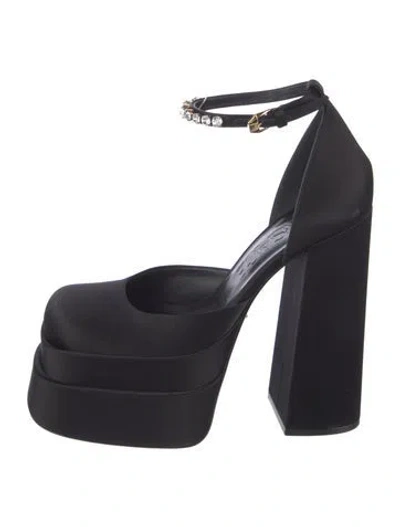 Pre-owned Versace Medusa Insignia Satin D'orsay Pumps In Black