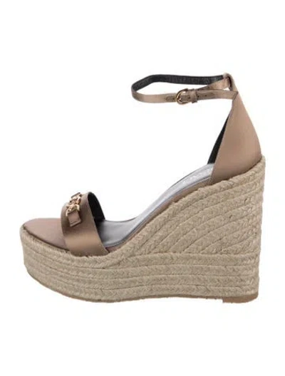 Pre-owned Versace Medusa Insignia Satin Espadrilles In Neutrals