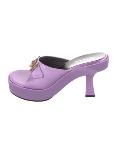Pre-owned Versace Medusa Insignia Satin Mules In Pink