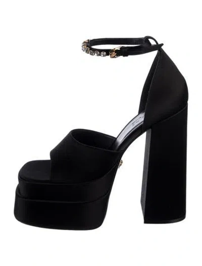 Pre-owned Versace Medusa Insignia Satin Sandals In Black