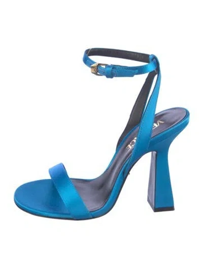 Pre-owned Versace Medusa Insignia Satin Sandals In Blue