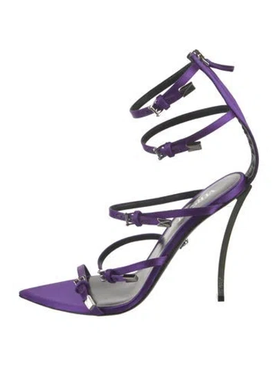 Pre-owned Versace Medusa Insignia Satin Sandals In Purple