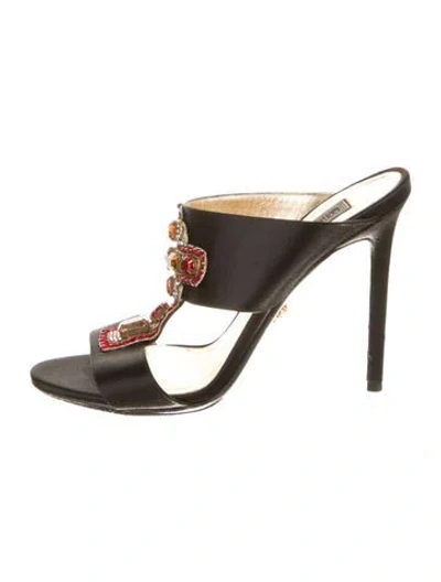 Pre-owned Versace Medusa Insignia Satin Slides In Black