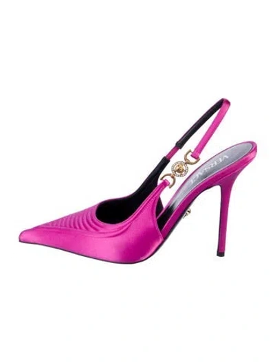 Pre-owned Versace Medusa Insignia Satin Slingback Pumps In Pink
