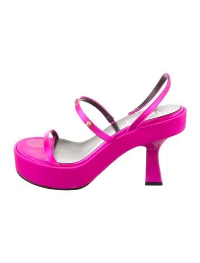 Pre-owned Versace Medusa Insignia Satin Slingback Sandals In Pink