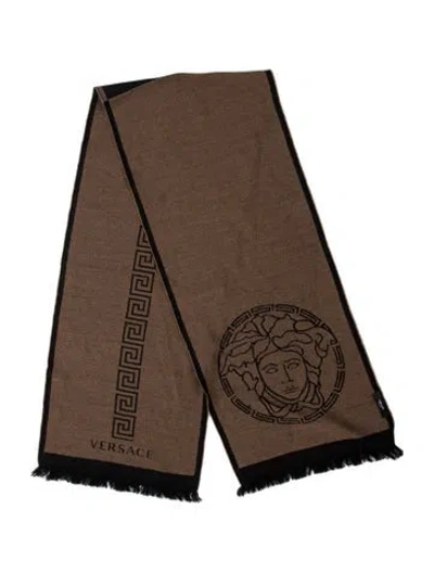 Pre-owned Versace Medusa Insignia Scarf In Brown