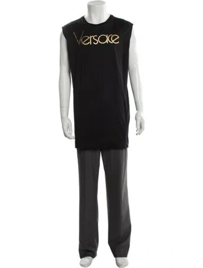 Pre-owned Versace Medusa Insignia Scoop Neck T-shirt In Gray