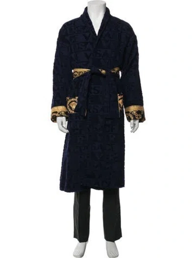Pre-owned Versace Medusa Insignia Sequin Embellishments Robe In Blue