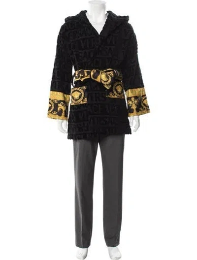 Pre-owned Versace Medusa Insignia Sequin Embellishments Robe W/ Tags In Black