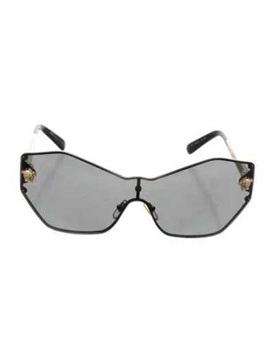 Pre-owned Versace Medusa Insignia Shield Sunglasses In Black