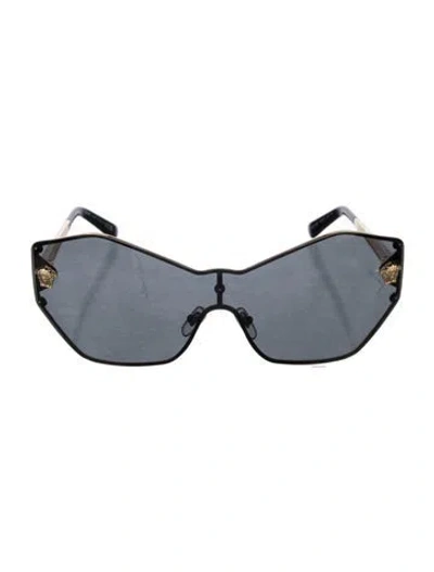 Pre-owned Versace Medusa Insignia Shield Sunglasses In Black/gold