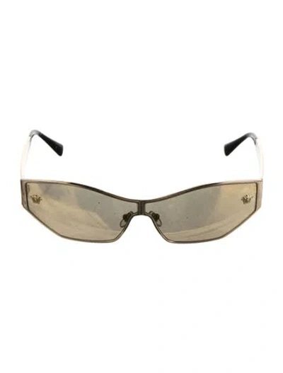 Pre-owned Versace Medusa Insignia Shield Sunglasses In Gold
