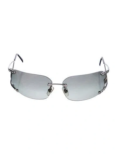 Pre-owned Versace Medusa Insignia Shield Sunglasses In Silver