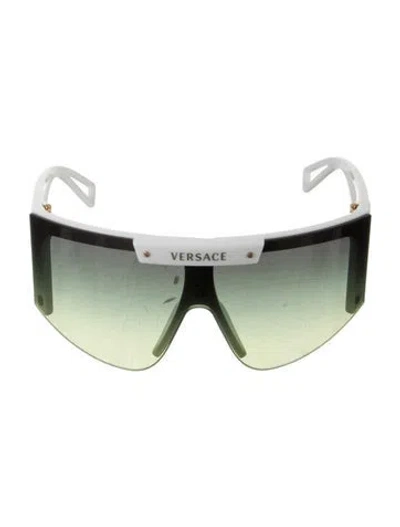 Pre-owned Versace Medusa Insignia Shield Sunglasses In White