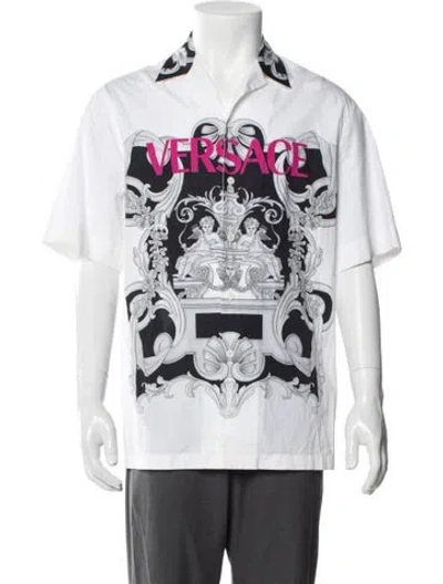 Pre-owned Versace Medusa Insignia Short Sleeve Shirt In White