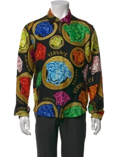 Pre-owned Versace Medusa Insignia Silk Shirt In Black