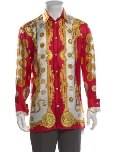 Pre-owned Versace Medusa Insignia Silk Shirt W/ Tags In Red