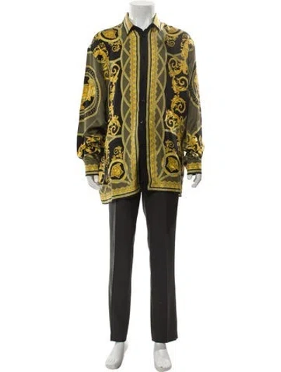 Pre-owned Versace Medusa Insignia Silk Shirt In Yellow
