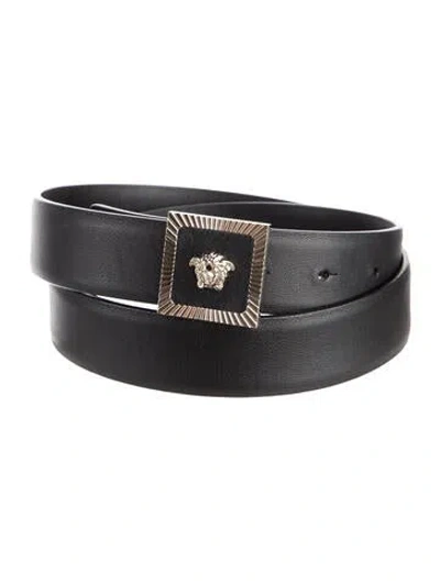 Pre-owned Versace Medusa Insignia Skinny Belt In Black