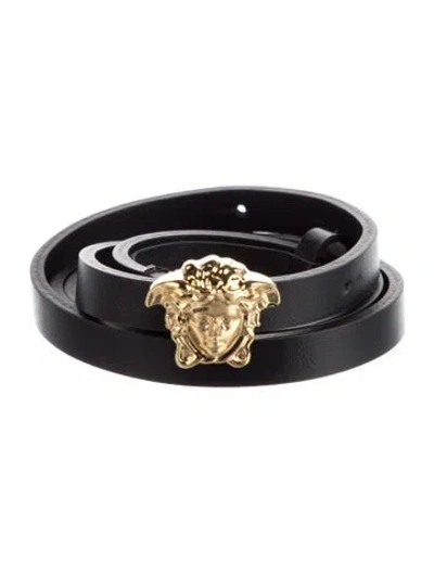 Pre-owned Versace Medusa Insignia Skinny Belt In Black