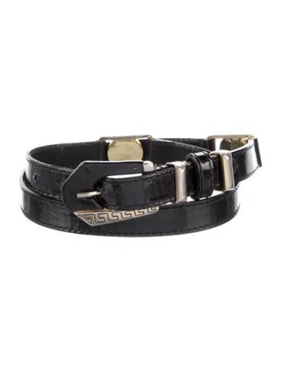 Pre-owned Versace Medusa Insignia Skinny Belt In Black