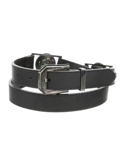 Pre-owned Versace Medusa Insignia Skinny Belt In Black