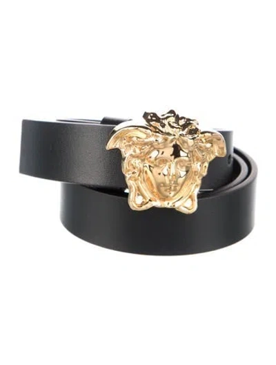Pre-owned Versace Medusa Insignia Skinny Belt In Black