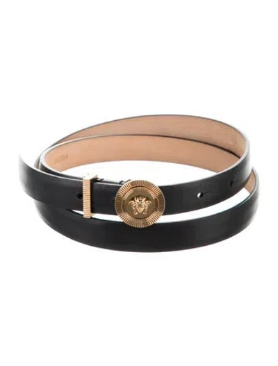 Pre-owned Versace Medusa Insignia Skinny Belt In Black