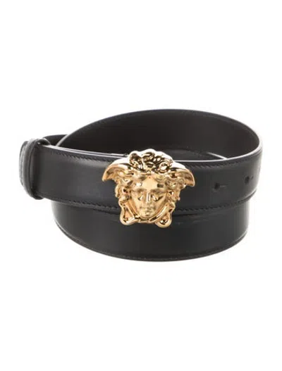 Pre-owned Versace Medusa Insignia Skinny Belt In Black