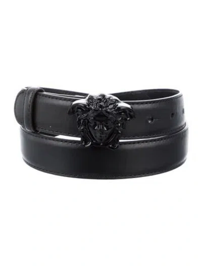 Pre-owned Versace Medusa Insignia Skinny Belt Kit In Black