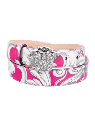 Pre-owned Versace Medusa Insignia Skinny Belt In Pink