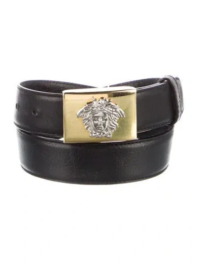 Pre-owned Versace Medusa Insignia Skinny Waist Belt In Black