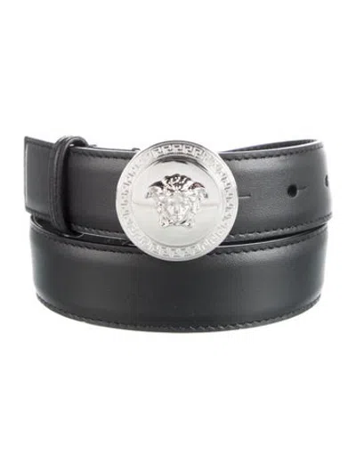 Pre-owned Versace Medusa Insignia Skinny Waist Belt In Black