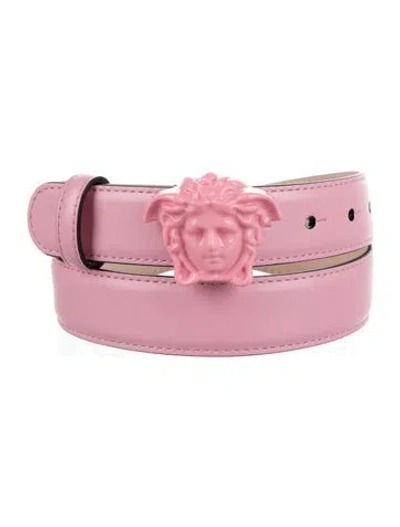 Pre-owned Versace Medusa Insignia Skinny Waist Belt In Pink