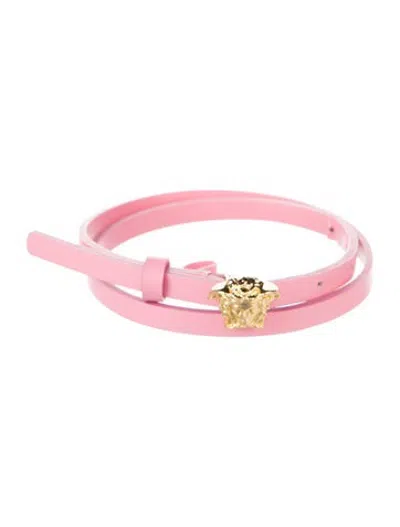Pre-owned Versace Medusa Insignia Skinny Waist Belt In Pink