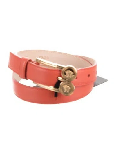 Pre-owned Versace Medusa Insignia Skinny Waist Belt W/ Tags In Orange