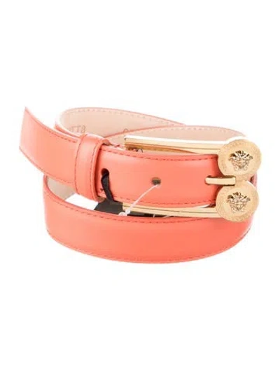 Pre-owned Versace Medusa Insignia Skinny Waist Belt W/ Tags In Orange