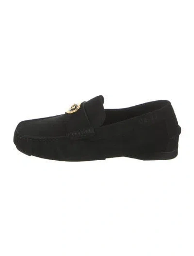 Pre-owned Versace Medusa Insignia Suede Dress Loafers W/ Tags In Black