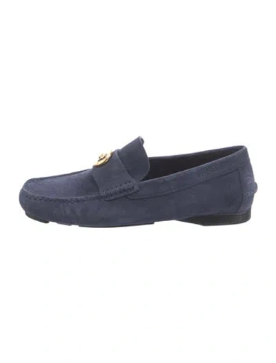 Pre-owned Versace Medusa Insignia Suede Drivers In Blue