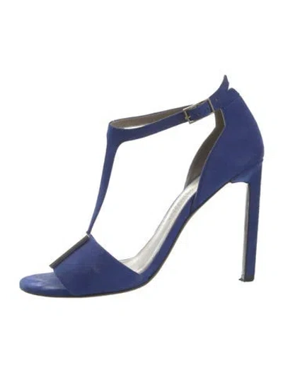 Pre-owned Versace Medusa Insignia Suede T-strap Sandals In Blue