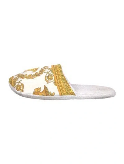 Pre-owned Versace Medusa Insignia Terry Cloth Mules In White