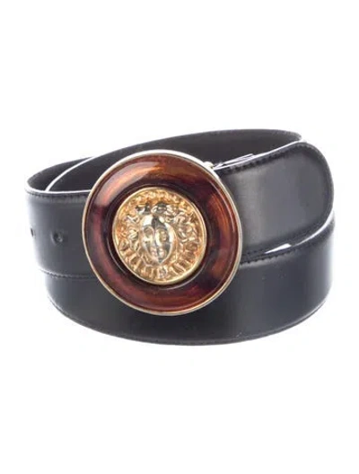Pre-owned Versace Medusa Insignia Vegan Leather Waist Belt In Black