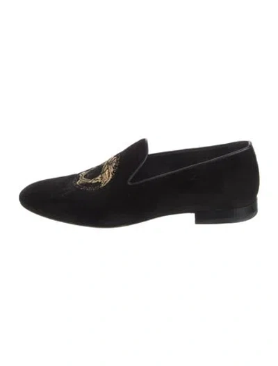 Pre-owned Versace Medusa Insignia Velvet Slippers In Black
