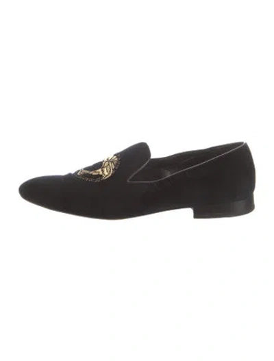 Pre-owned Versace Medusa Insignia Velvet Slippers In Black
