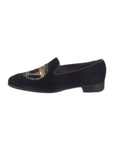 Pre-owned Versace Medusa Insignia Velvet Slippers In Blue