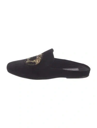 Pre-owned Versace Medusa Insignia Velvet Slippers In Blue