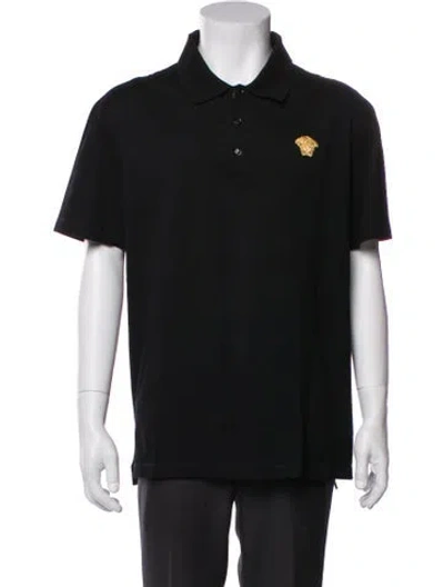 Pre-owned Versace Medusa Insignia V-neck Polo Shirt In Black